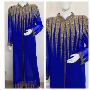 Royal Blue and Gold Women's Chifon Kaftan